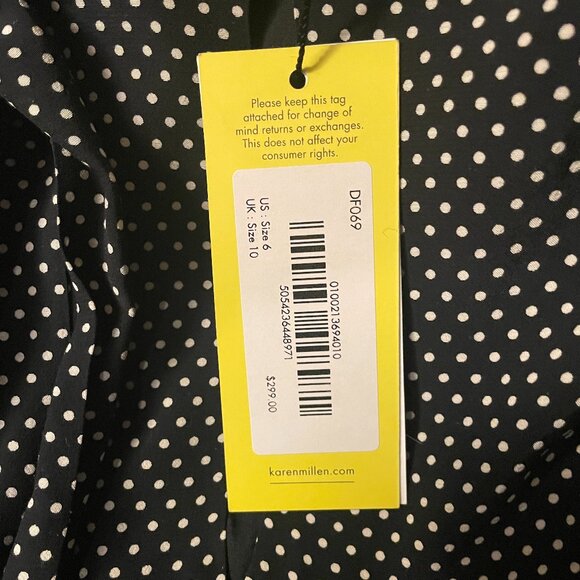 Karen Millen Black White Ruffle Keyhole Tie Neck Dress Size 6 - Picture 4 of 9